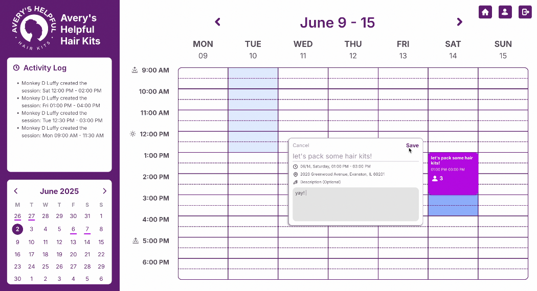 Avery's Helpful Hair Kits Scheduling Portal